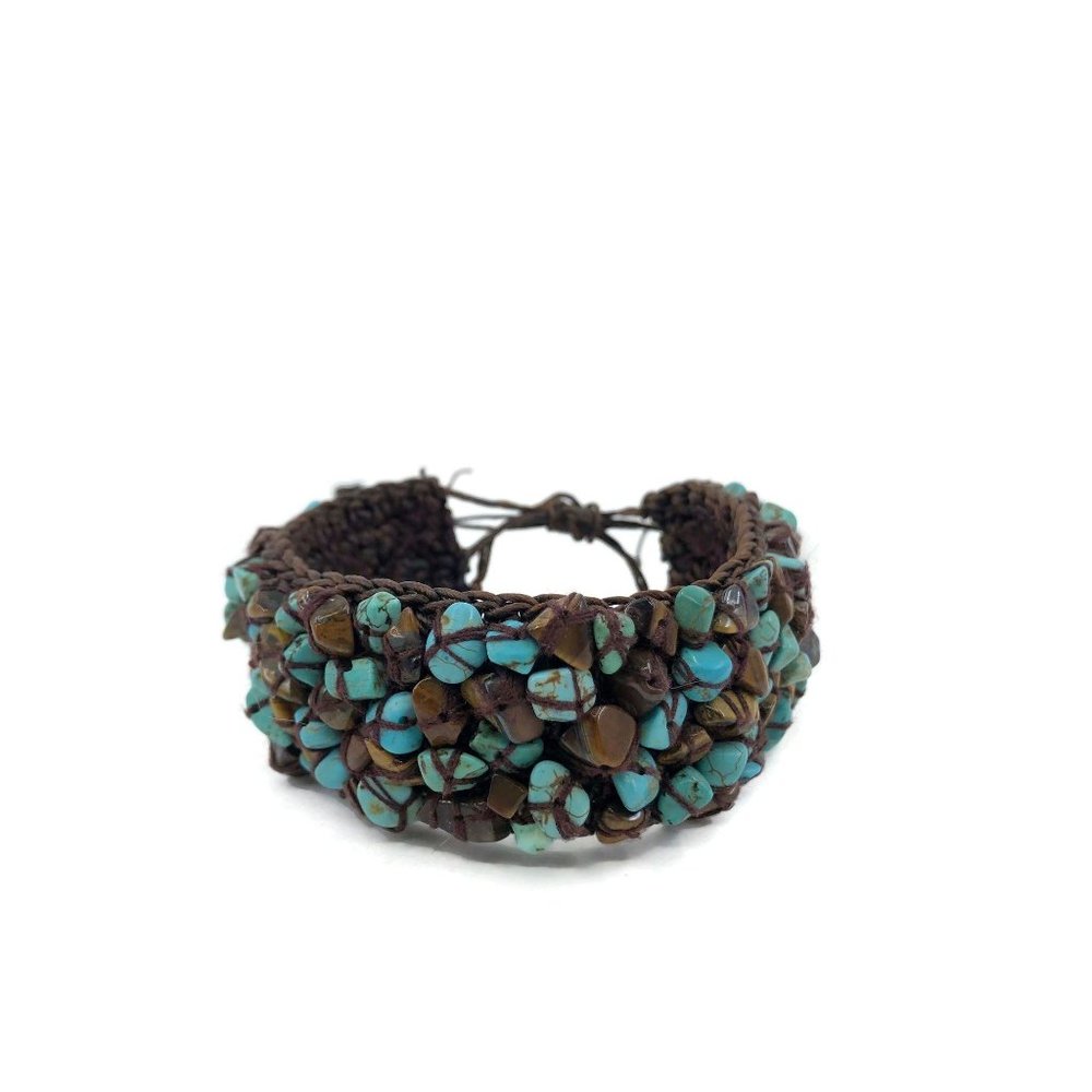 Natural Gemstone Crochet Wrist Band Wrap Bracelet
